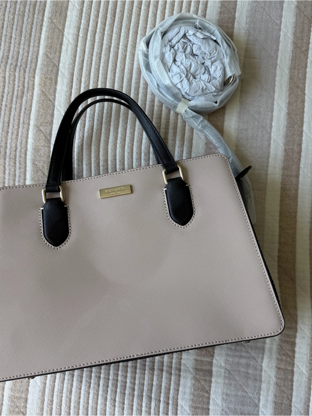 kate spade Two-Tone Beige and Black Satchel with Gold Hardware